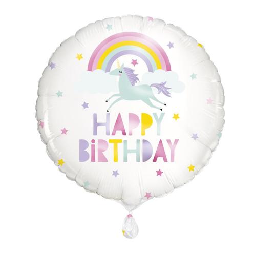 Helium Ballon Happy Birthday Unicorn Wit 45cm leeg, Hobby en Vrije tijd, Feestartikelen, Nieuw, Verzenden