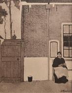 Jan Mankes (1889-1920) - Breiend Vrouwtje 1923 (ingelijst), Antiek en Kunst