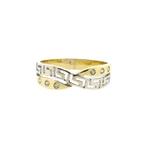 Bicolor gouden ring met meander patroon | Zirconia (witgoud), 18 tot 19, Gebruikt, Overige kleuren, Ophalen of Verzenden