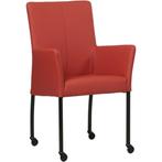 Leren eetkamerstoel Comfort met wieltjes en armleuning -, Nieuw, Leer, Ophalen of Verzenden, Rood