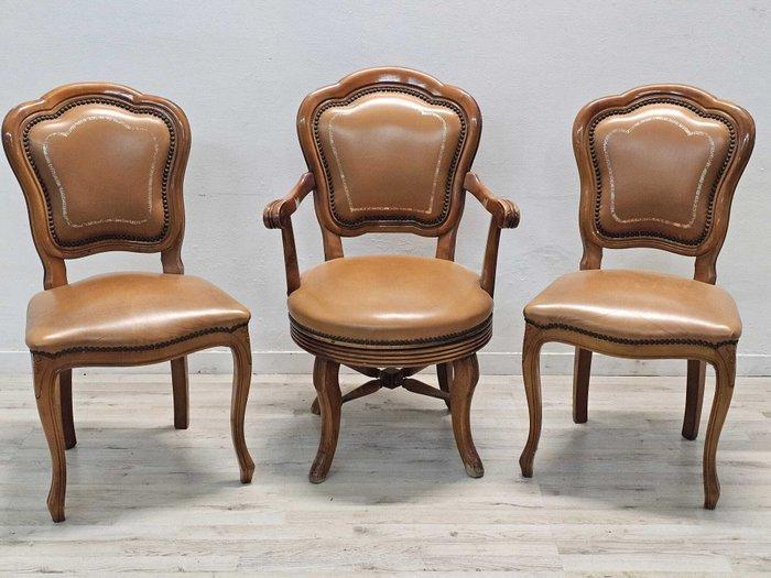 Fauteuil (3) - hout - leer - Set presidentieel kantoor, Antiek en Kunst, Curiosa en Brocante