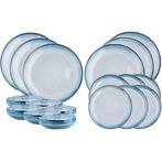 2dekans | Bjorn Servies 18 delige set - wit/blauw met zwarte, Huis en Inrichting, Keuken | Servies, Ophalen of Verzenden, Zo goed als nieuw