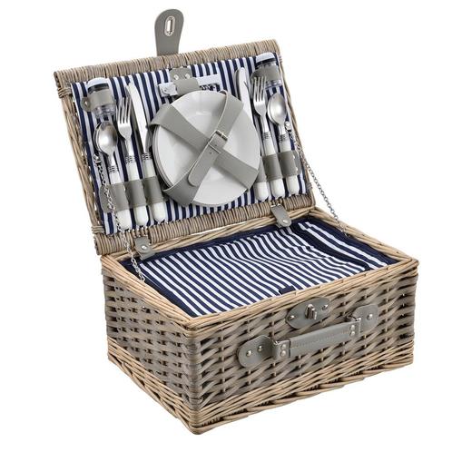 Picknickmand voor 4 personen - incl. inhoud - blauw en wit, Caravans en Kamperen, Kampeeraccessoires, Nieuw, Verzenden