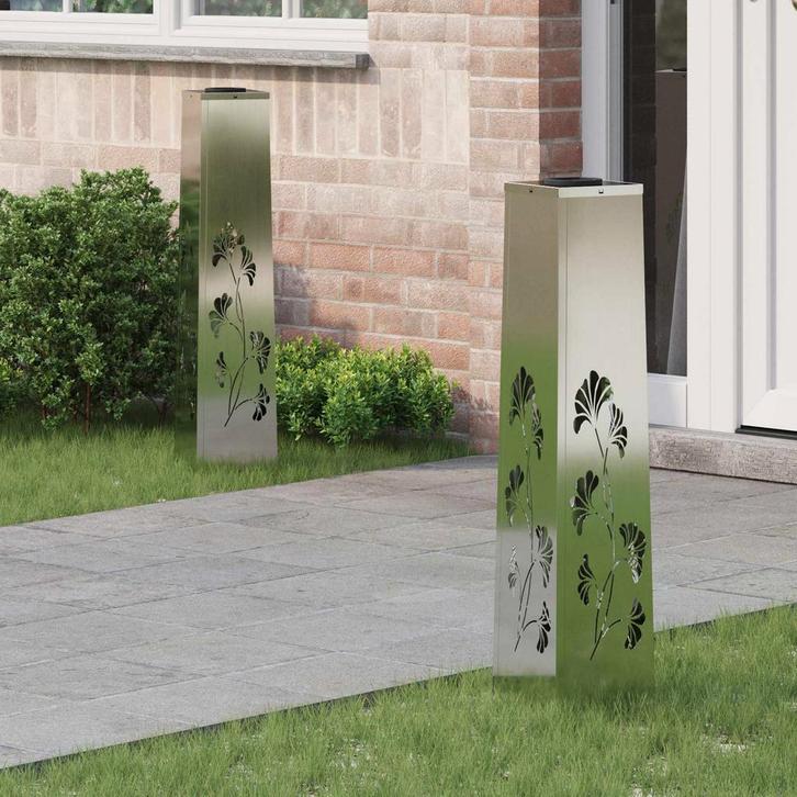 vidaXL Solar LED Pad Licht 2 pcs Roestig Gegalvaniseerd, Tuin en Terras, Buitenverlichting, Nieuw, Zonne-energie, Verzenden