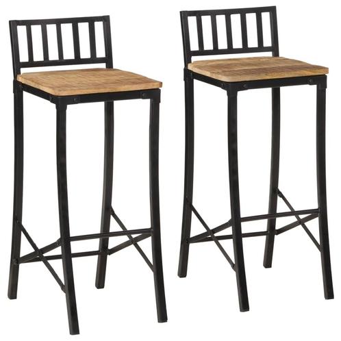 Barstoelen Mango Hout Set | Retourdeal | 53% Korting!, Huis en Inrichting, Barkrukken, 90 cm of meer, Met voetsteun, 2 krukken