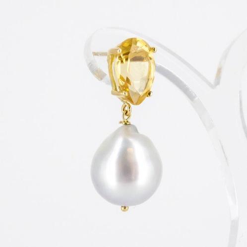 Oorbellen - 18 karaat Geel goud Parel - Citrien - Zuidzee, Sieraden, Tassen en Uiterlijk, Oorbellen