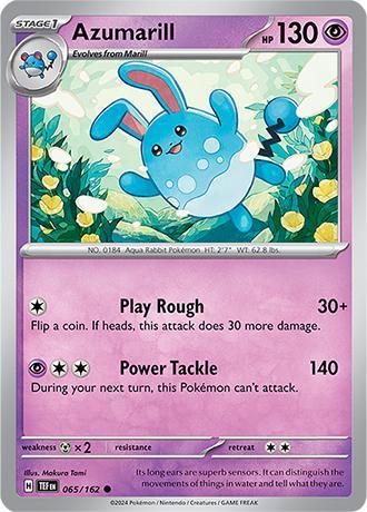 Azumarill 065/162 reverse holo Temporal forces, Hobby en Vrije tijd, Verzamelkaartspellen | Pokémon, Losse kaart, Nieuw, Foil