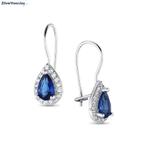 Zilveren saffier blauwe druppel oorhangers witte CZ, Verzenden, Nieuw, Zilver