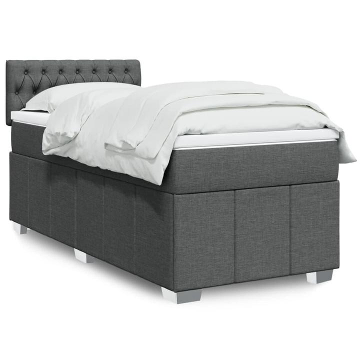 vidaXL Boxspring met matras stof donkergrijs 80x200 cm, Huis en Inrichting, Slaapkamer | Bedden, 80 cm, 200 cm, Grijs, Eenpersoons