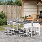 vidaXL 9-delige Tuinset met kussens textileen wit, Tuin en Terras, Tuinsets en Loungesets, Verzenden, Nieuw, 8 zitplaatsen, Rvs