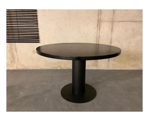 Eettafel Essenhout Rond met Kolompoot | Zwart-120 cm, Huis en Inrichting, Tafels | Eettafels, Nieuw, Ophalen of Verzenden
