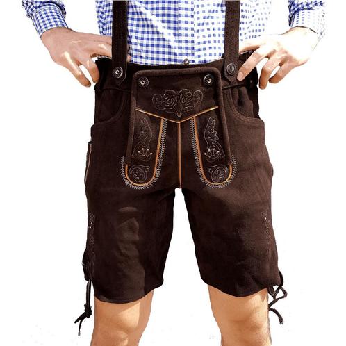 Lederhosen leer - Donker bruin - KORT, Hobby en Vrije tijd, Feestartikelen, Feestartikel, Nieuw, Verzenden