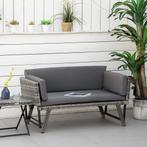 TRUUSK Polyrattan Tuinbank 2-zits Loungesofa Grijs Met Opkla, Verzenden, Nieuw