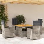 vidaXL 5-delige Tuinset met kussens poly rattan grijs, 4 zitplaatsen, Nieuw, Tuinset, Verzenden