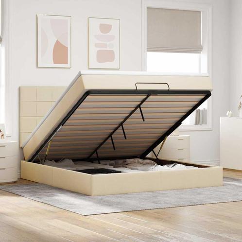 vidaXL Ottoman bed met matras 160x200cm stof crèmekleurig, Huis en Inrichting, Slaapkamer | Bedden, 160 cm, 200 cm, Crème, Tweepersoons