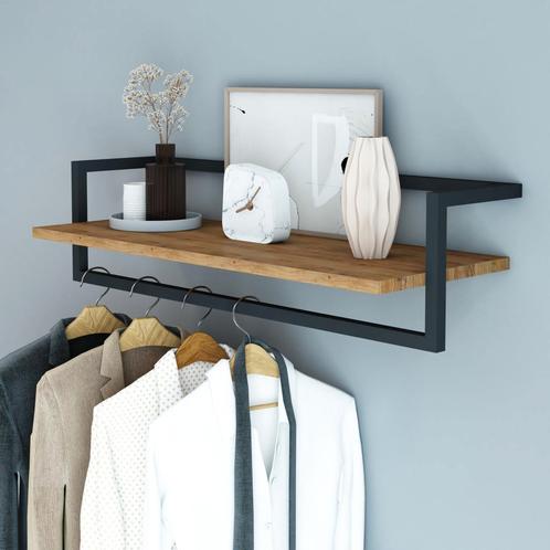 [en.casa] Wandkapstok Evje 80x30x20 cm houtkleurig en zwart, Huis en Inrichting, Kasten | Kledingkasten, Nieuw, Verzenden