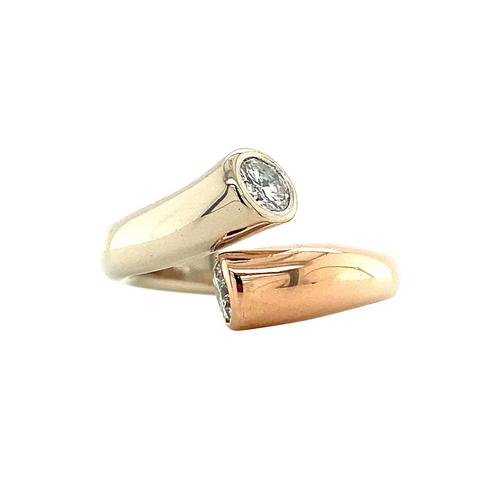 Bicolour gouden slagring met diamant 14 krt, Sieraden, Tassen en Uiterlijk, Ringen, Wit, Zo goed als nieuw, Goud, Verzenden