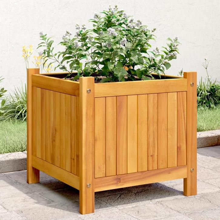 vidaXL Plantenbak met voering 42x42x40 cm massief acaciahout, Tuin en Terras, Bloembakken en Plantenbakken, Nieuw, Hout, Verzenden