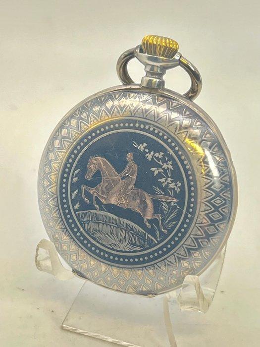 Savonette Argento Niellato . 1890 . Ancora . 15 Rubis ., Sieraden, Tassen en Uiterlijk, Horloges | Heren