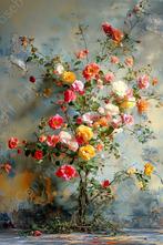 John Joseb Art glasschilderij bloemen op struik, oude muur, Minder dan 50 cm, Verzenden, Nieuw, Schilderij