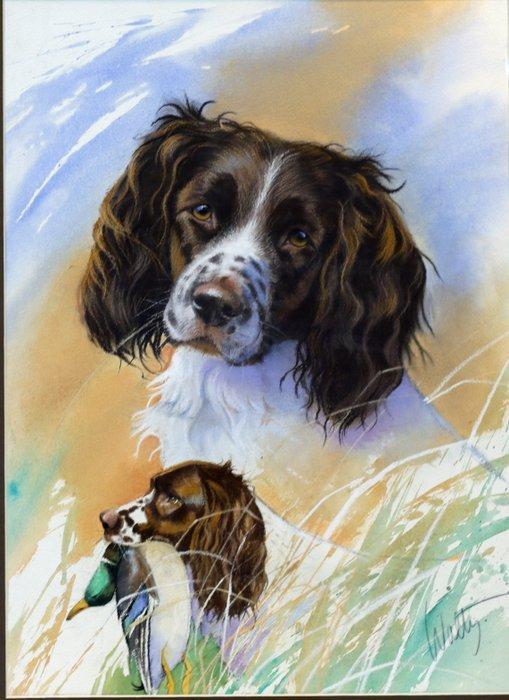 Wally Dudok van Heel (1959-2009) - Jachthond met eend, Antiek en Kunst, Kunst | Schilderijen | Klassiek