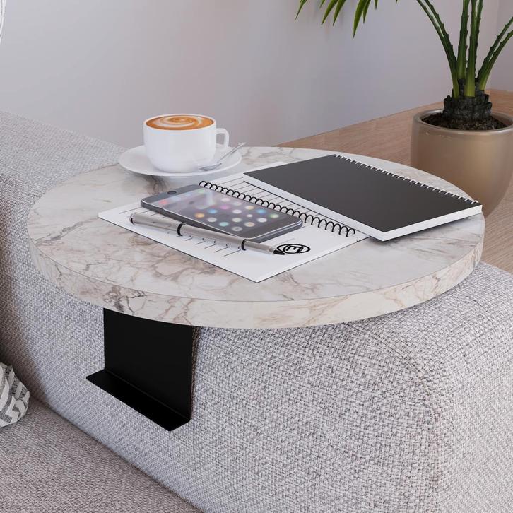 Dienblad armleuning Kuleskyd rond Ø34 cm marmer wit [en.casa, Huis en Inrichting, Banken | Sofa's en Chaises Longues, Verzenden