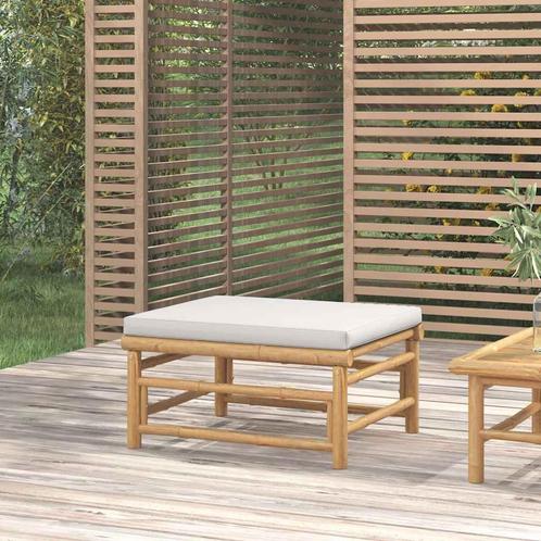 vidaXL Tuinvoetenbank met lichtgrijs kussen bamboe, Tuin en Terras, Tuinsets en Loungesets, Nieuw, Hout, Verzenden