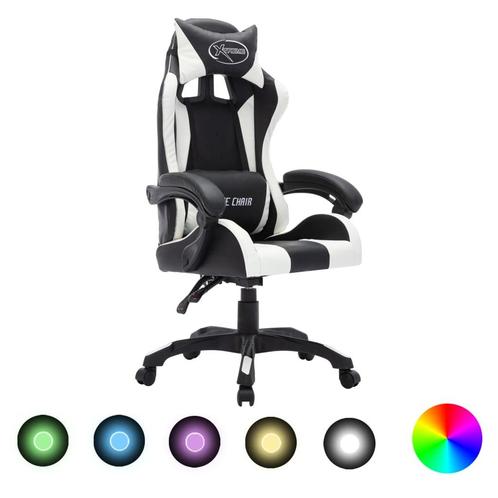 vidaXL Racestoel met RGB LED-verlichting kunstleer wit en, Huis en Inrichting, Bureaus, Nieuw, Verzenden