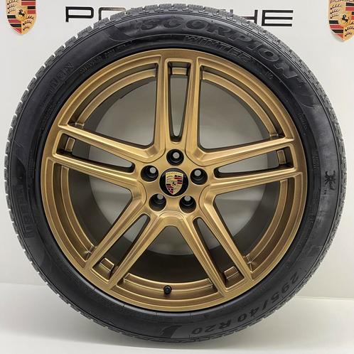 Porsche Macan ORIGINELE 20 Turbo II Goud met banden 8-9MM, Auto-onderdelen, Banden en Velgen, 20 inch, 295 mm, Personenwagen, Gebruikt