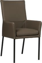 Bruine leren moderne eetkamerstoel - poot vierkant zwart - T, Huis en Inrichting, Stoelen, Overige kleuren, Nieuw, Leer, Ophalen of Verzenden