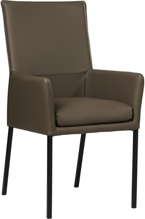 Bruine leren moderne eetkamerstoel - poot vierkant zwart - T, Huis en Inrichting, Stoelen, Eén, Overige kleuren, Nieuw, Leer, Ophalen of Verzenden