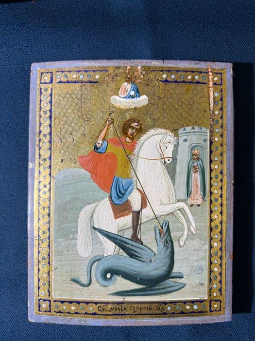 Icoon - Joris de Drakendoder - Hout, Antiek en Kunst, Kunst | Niet-Westerse kunst