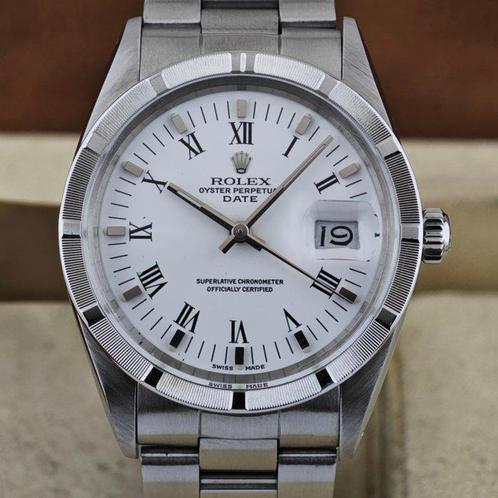 Rolex - Oyster Perpetual Date Porcelain Dial Engine Turned, Sieraden, Tassen en Uiterlijk, Horloges | Heren