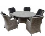 Riccione Darwin dining tuinset 150 cm rond 6-delig wit grijs, Tuin en Terras, Ophalen of Verzenden, Nieuw, Wicker