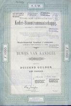 Kediri Stoomtrammaatschappij, Bewijs van Aandeel f 1000, Postzegels en Munten, Aandelen en Waardepapieren, Verzenden, Voor 1920