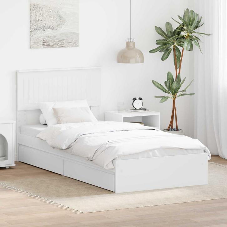 vidaXL Opslag bed met hoofdeinde met lade Wit 90 x 200 cm, Huis en Inrichting, Slaapkamer | Bedden, Wit, Nieuw, Hout, Verzenden