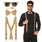 Gouden Partyset Bril, Vlinderstrik en Bretels, Verzenden, Nieuw
