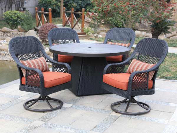 Veiling - REDONDA | 5-delig | Antraciet wicker + oranje kuss, Tuin en Terras, Tuinsets en Loungesets