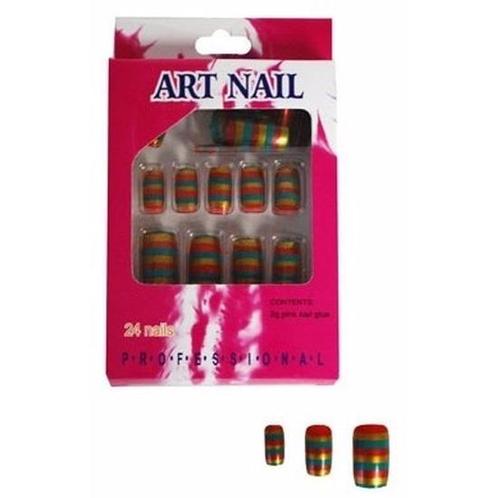 Regenboog nepnagels setje 24 stuks - Kunstnagels, Hobby en Vrije tijd, Feestartikelen, Ophalen of Verzenden