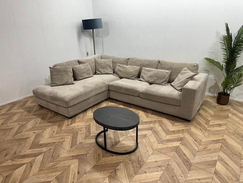 IN.HOUSE Beige Velvet Hoekbank ~ Nieuwstaat, Huis en Inrichting, Banken | Bankstellen, Ophalen of Verzenden