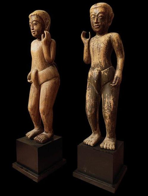 Paar Gongträger 77 cm Burma, Konbaung-Dynastie - sculptuur -, Antiek en Kunst, Kunst | Niet-Westerse kunst