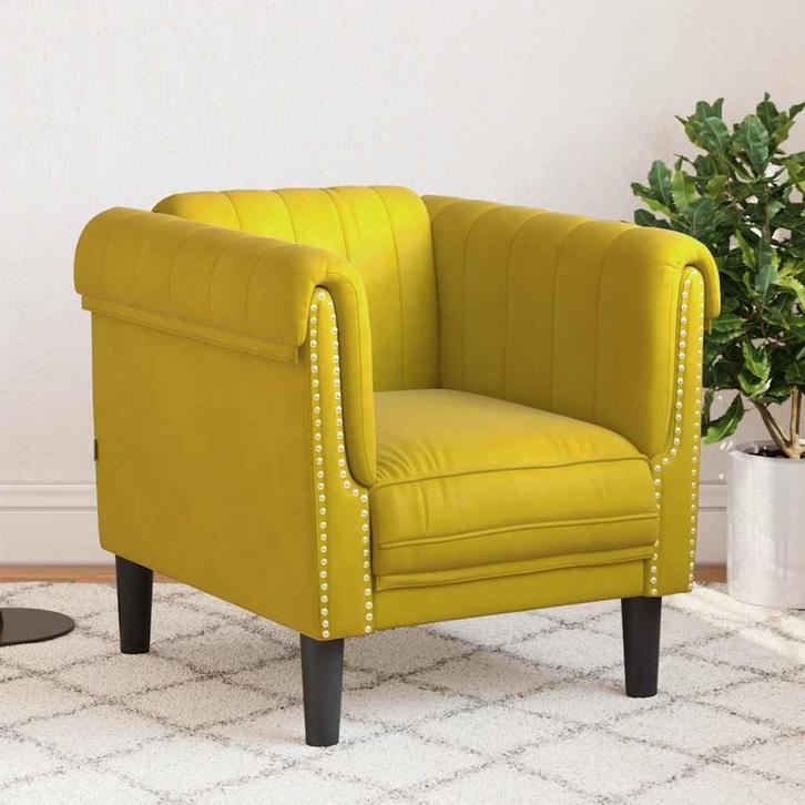 Fauteuil Geel Fluweel | Direct Leverbaar | OP = OP 74%, Huis en Inrichting, Fauteuils, 75 tot 100 cm, 75 tot 100 cm, Nieuw, Ophalen of Verzenden