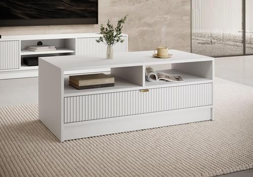 Meubella Salontafel Tavares wit met lade goud, Huis en Inrichting, Tafels | Salontafels, 100 tot 150 cm, Nieuw, Minder dan 50 cm