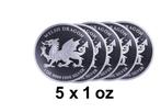 Niue. 5 x 2022 1oz $2 NZD Niue Welsh Dragon Heraldic Series