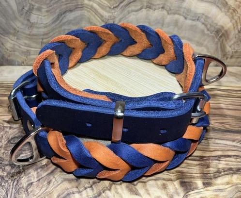 Hondenhalsband leer Orange/navy blue, Auto-onderdelen, Overige Auto-onderdelen, Nieuw, Ophalen of Verzenden