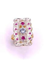 Zonder Minimumprijs - Cocktailring - 9 kt. Geel goud, Zilver, Sieraden, Tassen en Uiterlijk, Antieke sieraden