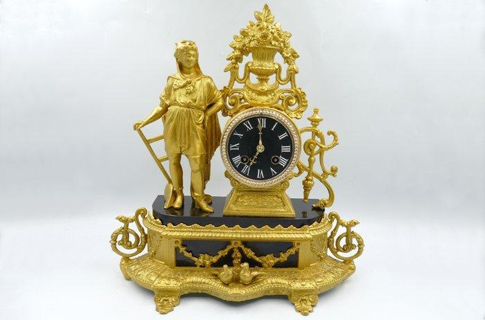 Klok - Zinklegering, Marmer - 1850-1900, Antiek en Kunst, Antiek | Klokken