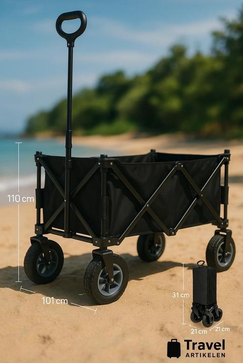 Bolderkar zwart XL opvouwbaar + Gratis picknickkleed, Caravans en Kamperen, Bolderkarren, Nieuw, Opvouwbaar, Verzenden