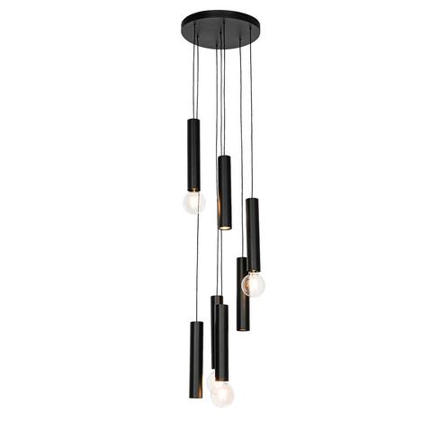 Design hanglamp zwart rond 7-lichts - Tuba, Huis en Inrichting, Lampen | Hanglampen, Nieuw, Overige materialen, 75 cm of meer
