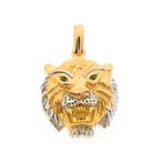 18 Krt. Gouden hanger van een tijgerkop met groene zirconia, Goud, Goud, Gebruikt, Verzenden